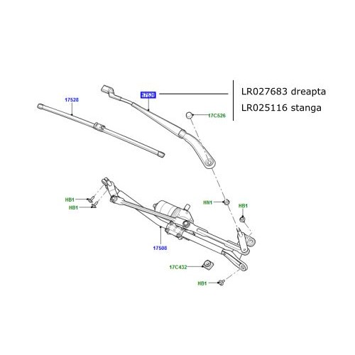 Brat stergator dreapta parbriz Range Rover Evoque LR027683