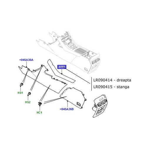 Ornament cromat stanga consola bord Range Rover Evoque LR090415